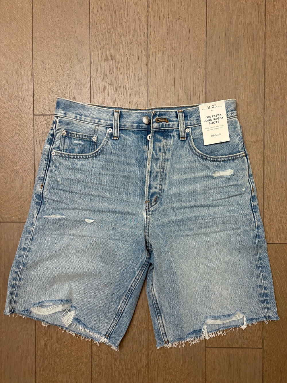 Madewell Light Blue Distressed Denim Long Baggy Shorts